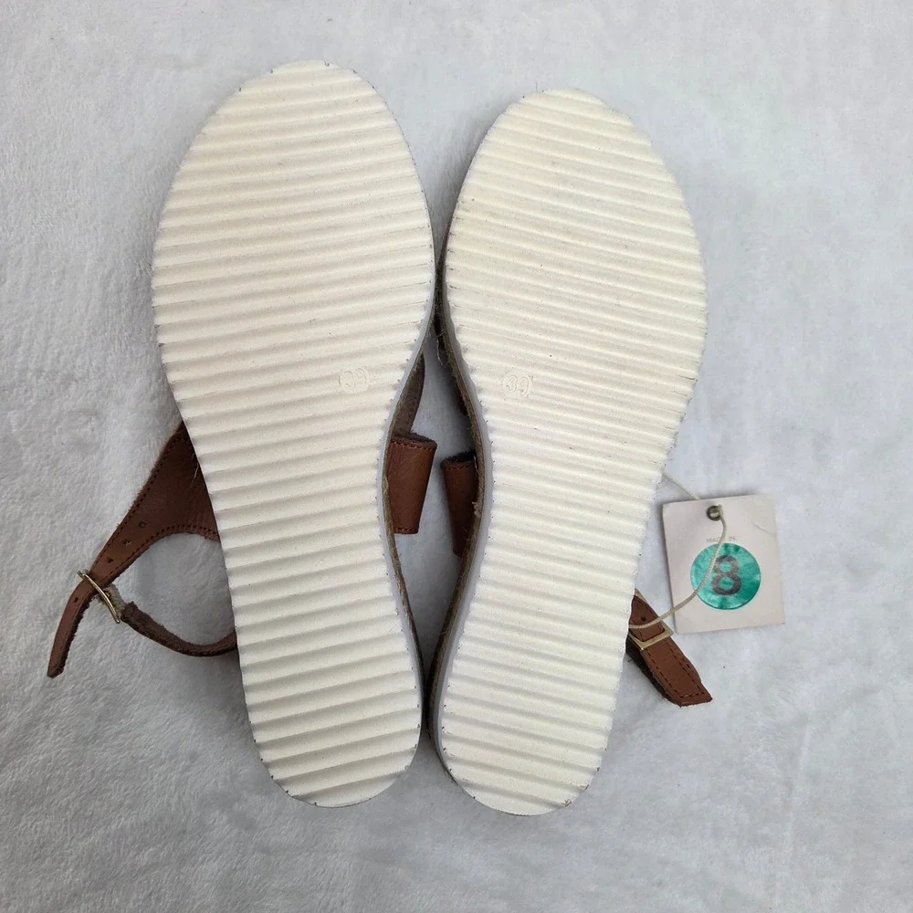 NWT L'Artigiano Lucchese Italy Happy‎ Brown Leather Cork Wedge Sandals NWT 8